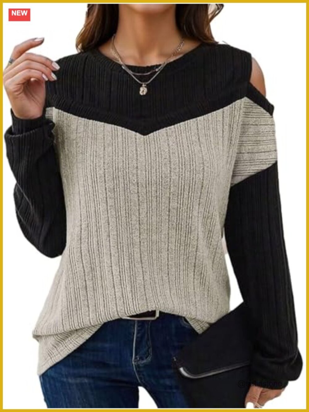 Cold Shoulder Cut Out Crew Neck Knitted Long Sleeve Casual Top